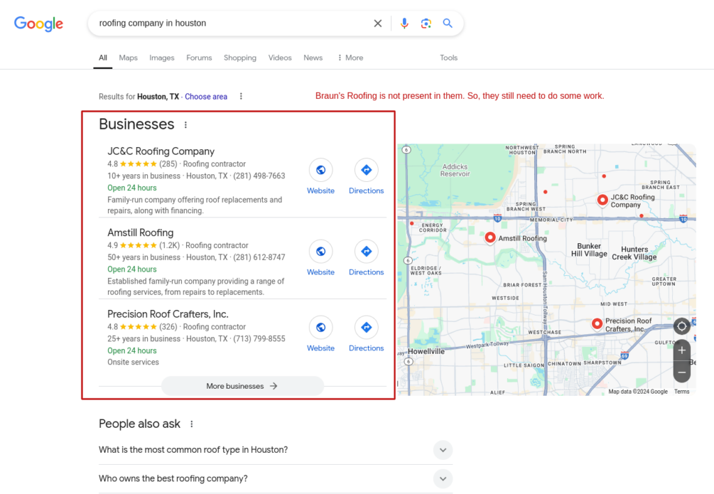 Google maps are ranking higher than organic results, using a live example